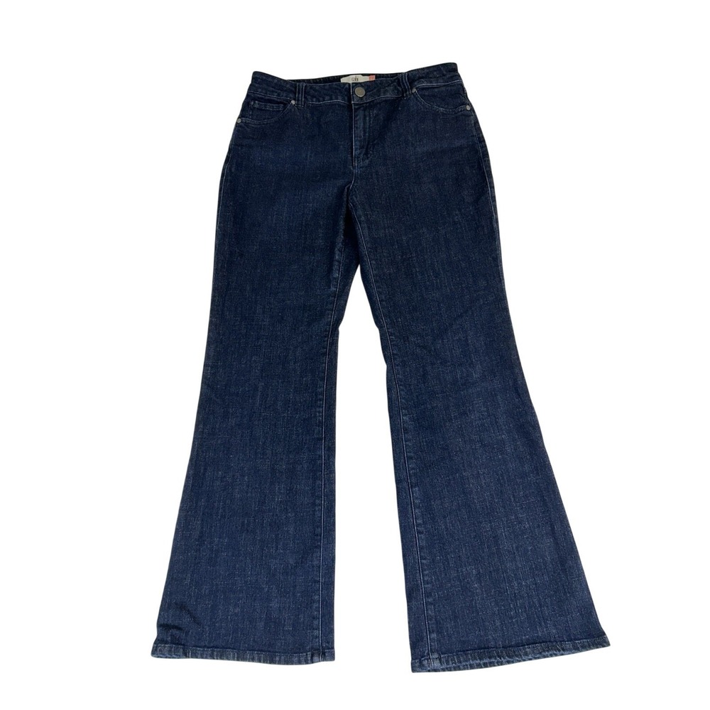 Cabi Trouser Jeans 5691R Deep Sea Wash Mid Rise Wide‎ Leg Flare Denim Size 10